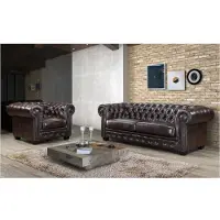 Vente-unique Chesterfield 3+1BRENTON Sitzgarnitur 100% Büffelleder - Farbe: braun mit kastanienbraunen Akzenten