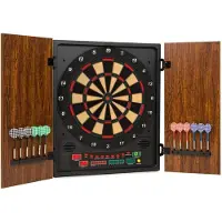 Klarfit Dartmaster 180 Dartscheibe Dartautomat Softtip Türen braun Mahagoni