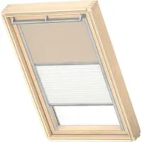 Velux Vorteils-Set Verdunkelungsrollo uni beige und Faltstore Plissee weiß manuell Rahmen aluminium DFD P06 4556S