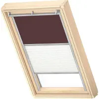 Velux Vorteils-Set Verdunkelungsrollo uni dunkelbraun und Faltstore Plissee weiß manuell Rahmen aluminium DFD PK08 4559S