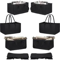 Relaxdays 8x Kaminholztasche aus Filz, schwarz Schwarz