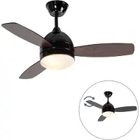 QAZQA Deckenventilator schwarz mit Holzaufdruck 96cm mit Fernbedienung - Rotar