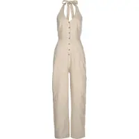 LASCANA Neckholder-Overall aus Leinen-Mix, sommerlicher Jumpsuit mit weitem Bein