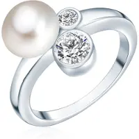Valero Pearls Perlen-Ring Sterling Silber Zirkonia Süßwasser-Zuchtperle in silber | Gr.: 56