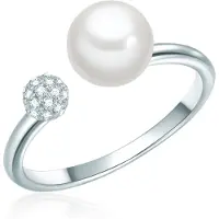 Valero Pearls Ring Sterling Silber Zirkonia Süßwasser-Zuchtperle in silber | Gr.: 56