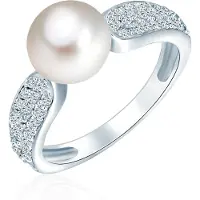 Valero Pearls Ring - Sterling Silber Perlen-Ring Zirkonia Süßwasser-Zuc - Gr. 50 - in Silber - für Damen