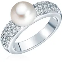 Valero Pearls Ring - Sterling Silber Perlen-Ring Zirkonia Süßwasser-Zuc - Gr. 52 - in Silber - für Damen