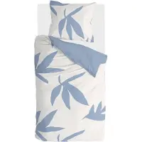 Walra Bettwäsche Simple Leaves Off White / Jeans Blau - 135x200 cm
