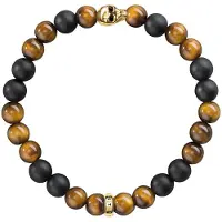 Thomas Sabo A1509-881-2-L17 Totenkopf Armband 17cm - Silber verg. Gelbgold - Tigerauge - Obsidian
