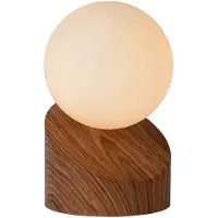Lucide Design-Tischlampe Len Dunkler Holzlook