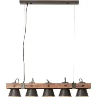 Brilliant Pendelleuchte Plow | 5-flammige vintage Deckenleuchte | schwarz stahl/holz | 5x E27 max. 10W | IP20