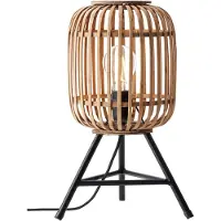 Brilliant WOODROW Tischleuchte im Nature-Look | Beistelllampe mit Schirm aus Rattan und schwarzen Dreibein | Hellbraun | 1x E27 max. 60 Watt | 93775/20
