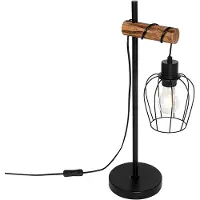 QAZQA - Landhaus I Vintage Ländliche Tischlampe schwarz mit Holz - Stronk I Wohnzimmer I Schlafzimmer - Stahl Länglich - LED geeignet E27