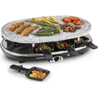 Klarstein Raclette-Tischgrill für 8 Personen mit Steinplatte, Großer Raclette Grill, 1500W Raclette-Grill, Raclette Gerät mit 8 Pfännchen, Raclette-Ofen Groß für Käse & Fleisch für 4-8 Personen