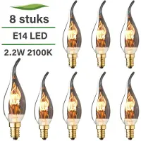 Lybardo 8er-Set LED-Kerzenlampen Flamme E14 | 2 Watt dimmbar | 2200K extra warmweiß | Rauch | Spiralförmige Glühwendel |