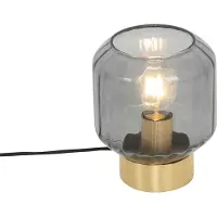 QAZQA - Modern Design Tischlampe Messing mit Rauchglas - Stiklo I Wohnzimmer I Schlafzimmer - Rund - LED geeignet E27