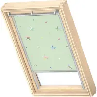 Velux Verdunkelungsrollo Kids grüne Sterne manuell Rahmen aluminium DKL M04 4661S