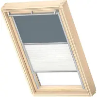 Velux Vorteils-Set Verdunkelungsrollo uni blaugrau und Faltstore Plissee weiß manuell Rahmen aluminium DFD P06 4581S