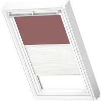Velux Vorteils-Set Verdunkelungsrollo uni rosenholz und Faltstore Plissee weiß manuell Rahmen weiß DFD M04 4578SWL