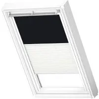 Velux Vorteils-Set Verdunkelungsrollo uni schwarz und Faltstore Plissee weiß manuell Rahmen weiß DFD UK04 3009SWL