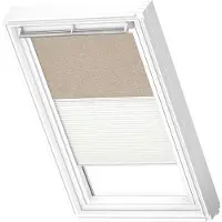 Velux Vorteils-Set Verdunkelungsrollo sandbeige gepunktet und Faltstore Plissee weiß manuell Rahmen weiß DFD U04 4579SWL