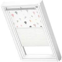Velux Vorteils-Set Verdunkelungsrollo Kids Drachen und Faltstore Plissee weiß manuell Rahmen weiß DFD PK10 4667SWL