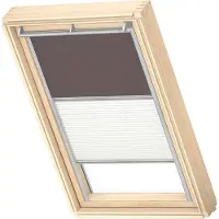 Velux Vorteils-Set Verdunkelungsrollo uni taupe und Faltstore Plissee weiß manuell Rahmen aluminium DFD P06 4577S
