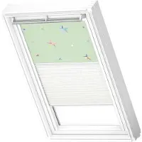 Velux Vorteils-Set Verdunkelungsrollo Kids Grüne Sterne und Faltstore Plissee weiß manuell Rahmen weiß DFD PK10 4661SWL