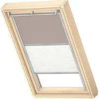 Velux Vorteils-Set Verdunkelungsrollo uni hell-taupe und Faltstore Plissee weiß manuell Rahmen aluminium DFD PK08 4580S