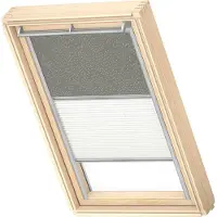 Velux Vorteils-Set Verdunkelungsrollo olive gepunktet und Faltstore Plissee weiß manuell Rahmen aluminium DFD M08 4575S