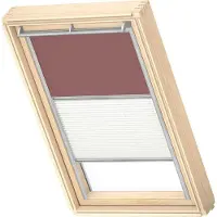Velux Vorteils-Set Verdunkelungsrollo uni rosenholz und Faltstore Plissee weiß manuell Rahmen aluminium DFD C02 4578S
