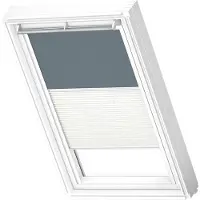 Velux Vorteils-Set Verdunkelungsrollo uni blaugrau und Faltstore Plissee weiß manuell Rahmen weiß DFD PK08 4581SWL