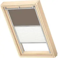Velux Vorteils-Set Verdunkelungsrollo uni nougat und Faltstore Plissee weiß manuell Rahmen aluminium DFD MK04 4574S