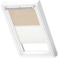 Velux Vorteils-Set Verdunkelungsrollo uni beige und Faltstore Plissee weiß manuell Rahmen weiß DFD P06 4556SWL