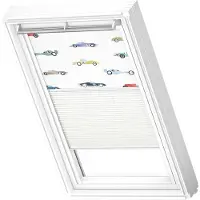 Velux Vorteils-Set Verdunkelungsrollo Kids Rennautos und Faltstore Plissee weiß manuell Rahmen weiß DFD P10 4654SWL