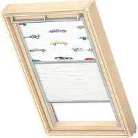 Velux Vorteils-Set Verdunkelungsrollo Kids Rennautos und Faltstore Plissee weiß manuell Rahmen aluminium DFD P04 4654S