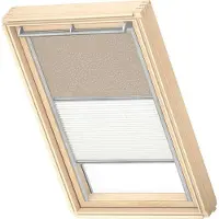 Velux Vorteils-Set Verdunkelungsrollo sandbeige gepunktet und Faltstore Plissee weiß manuell Rahmen aluminium DFD P08 45