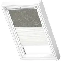 Velux Vorteils-Set Verdunkelungsrollo olive gepunktet und Faltstore Plissee weiß manuell Rahmen weiß DFD UK08 4575SWL