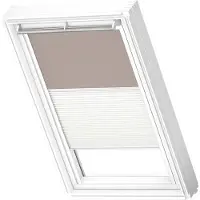 Velux Vorteils-Set Verdunkelungsrollo uni hell-taupe und Faltstore Plissee weiß manuell Rahmen weiß DFD U08 4580SWL