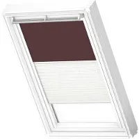 Velux Vorteils-Set Verdunkelungsrollo uni dunkelbraun und Faltstore Plissee weiß manuell Rahmen weiß DFD P06 4559SWL