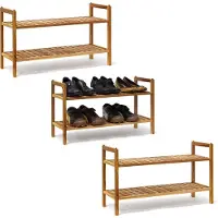 Relaxdays 3 x Schuhregal Walnuss stapelbar Hellbraun