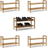 Relaxdays 5 x Schuhregal Walnuss stapelbar Hellbraun