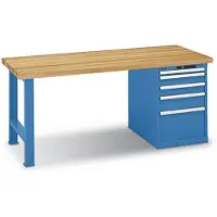 Lista Werkbank, Buchenplatte - Key Lock - Tragkraft 1.000 kg - 850 x 2.000 x 800 mm (HxBxT) - 5 Schubladen - lichtblau