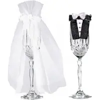 Amscan Braut und Bräutigam Stoff-Sektglas Set - 9,5" x 6,5" (1 Stk) - Ideal für Hochzeitsansprachen