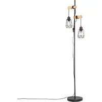 QAZQA Land Stehlampe schwarz mit Holz 2 Lichter mit Schatten - Dami Frame