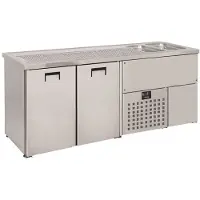 CombiSteel Biertheke BRAUBAR | 2x Türen & Duppelspülbecken rechts | HxBxT 95x195x70cm | +2/+8°C | Edelstahl | + Geschirrtuch