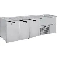 CombiSteel Biertheke BRAUBAR | 3x Türen & Doppelspülbecken rechts | HxBxT 95x250x70cm | +2/+8°C | Edelstahl | + Geschirrtuch