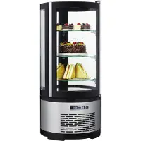 CombiSteel Kühlvitrine BASILIK rotierend | 4 Ebenen | 72 Liter, HxBxT 98,3x45x45cm | +0/+10°C | Schwarz | + Geschirrtuch