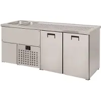 CombiSteel Biertheke BRAUBAR | 2x Türen & Doppelspülbecken links | HxBxT 95x195x70cm | +2/+8°C | Edelstahl | + Geschirrtuch