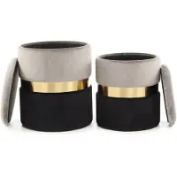Hearthome & Living Hocker Rozelle 100 2-er Set Grau / Gold / Schwarz